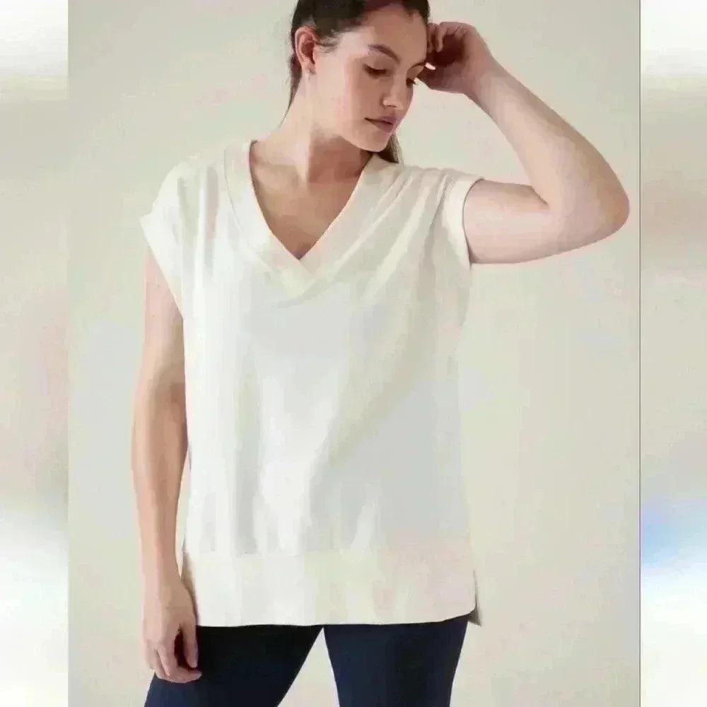 Athleta Retroterry V-Neck Sweatshirt Tee NWT New Size Medium